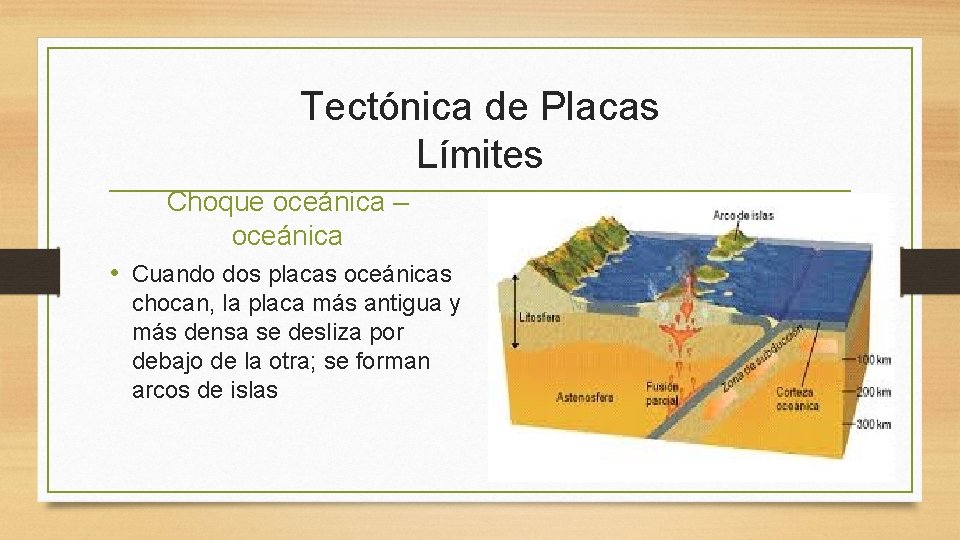 Tectónica de Placas Límites Choque oceánica – oceánica • Cuando dos placas oceánicas chocan,