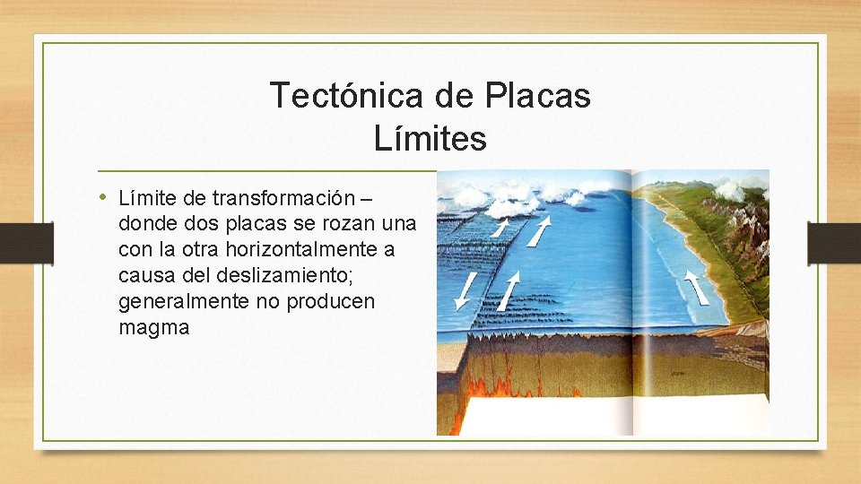 Tectónica de Placas Límites • Límite de transformación – donde dos placas se rozan