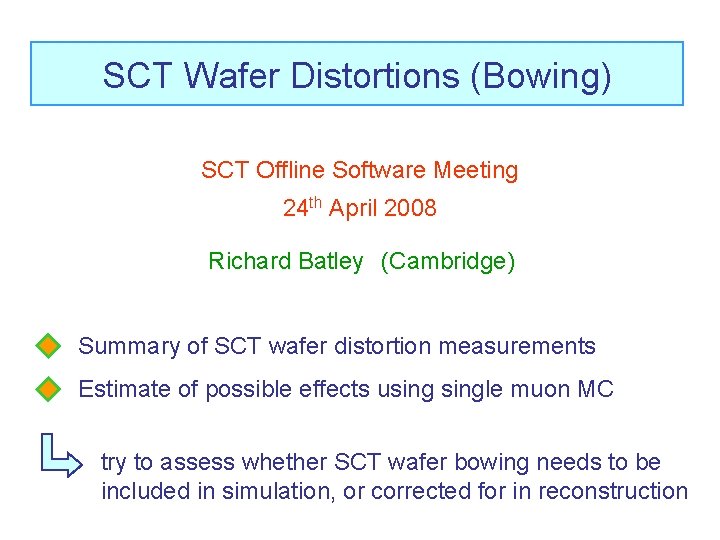 SCT Wafer Distortions (Bowing) SCT Offline Software Meeting 24 th April 2008 Richard Batley