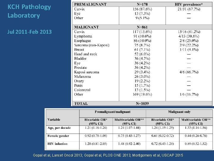 KCH Pathology Laboratory Jul 2011 -Feb 2013 Gopal et al, Lancet Oncol 2013; Gopal