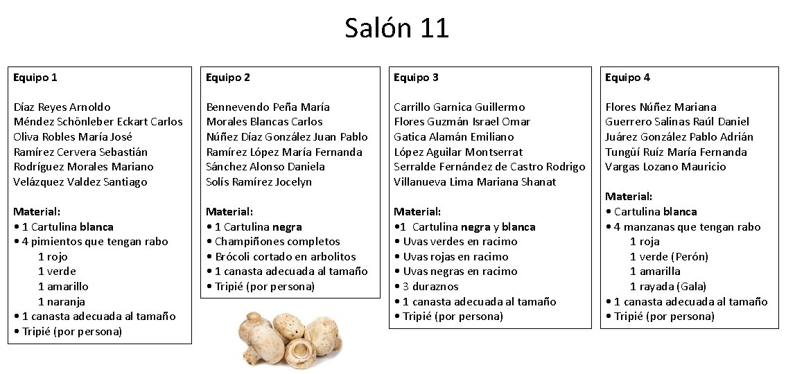 Salón 11 Equipo 2 Equipo 3 Equipo 4 Díaz Reyes Arnoldo Méndez Schönleber Eckart