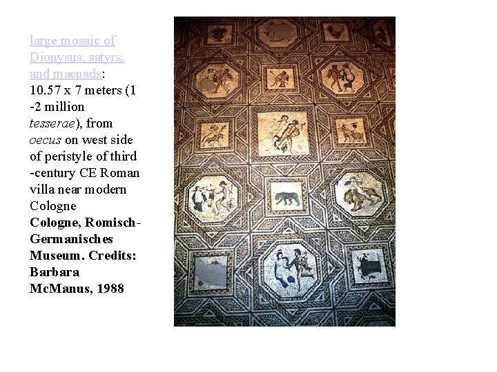 large mosaic of Dionysus, satyrs, and maenads: 10. 57 x 7 meters (1 -2 large mosaic of Dionysus, satyrs, and maenads: 10. 57 x 7 meters (1 -2