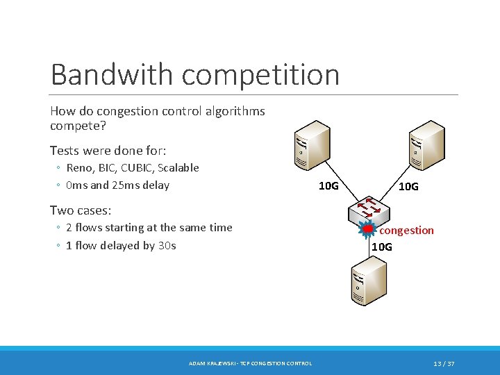 Bandwith competition How do congestion control algorithms compete? Tests were done for: ◦ Reno,