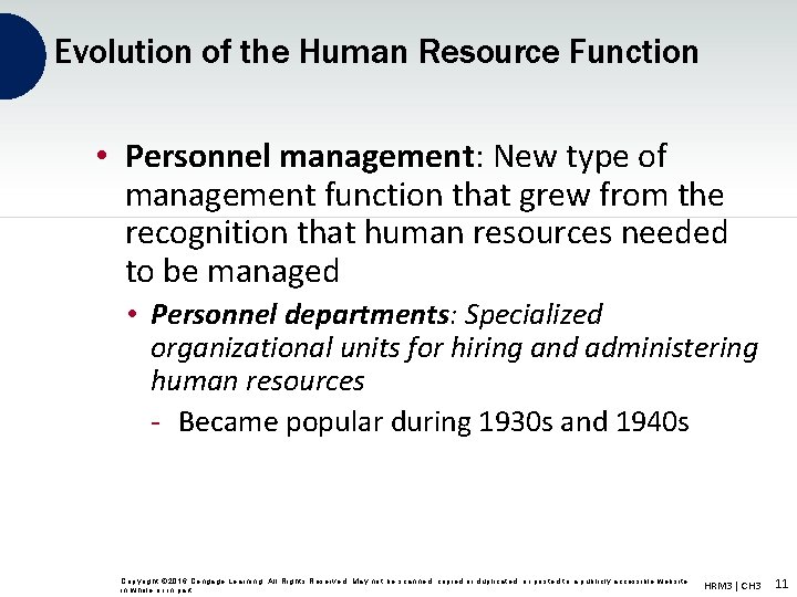 Evolution of the Human Resource Function • Personnel management: New type of management function