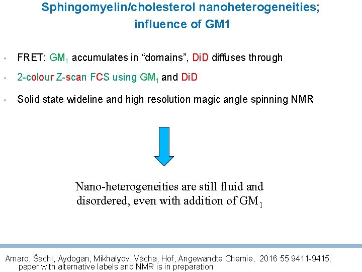 Sphingomyelin/cholesterol nanoheterogeneities; influence of GM 1 • FRET: GM 1 accumulates in “domains”, Di.