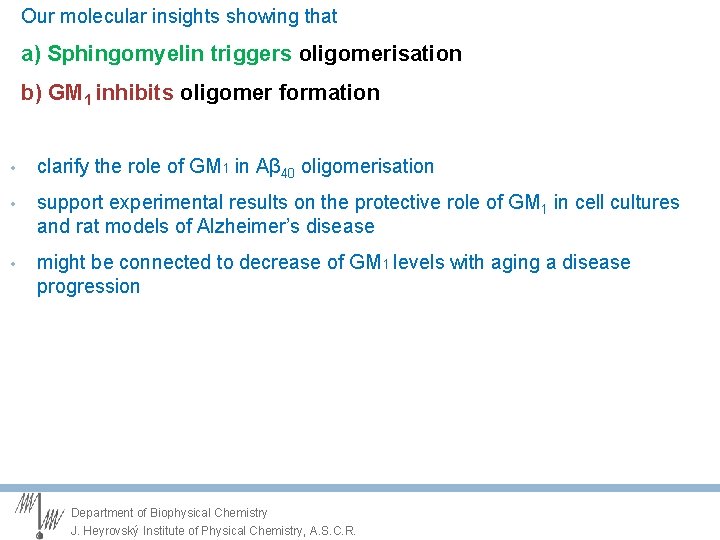 Our molecular insights showing that a) Sphingomyelin triggers oligomerisation b) GM 1 inhibits oligomer