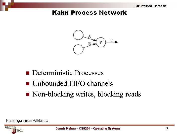 Kahn Process Network n n n Structured Threads Deterministic Processes Unbounded FIFO channels Non