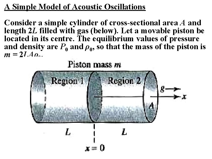 A Simple Model of Acoustic Oscillations Consider a simple cylinder of cross-sectional area A