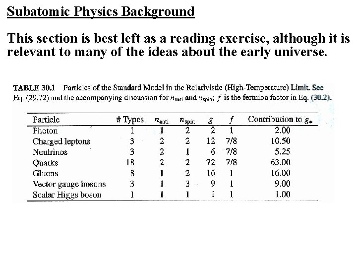 Subatomic Physics Background This section is best left as a reading exercise, although it