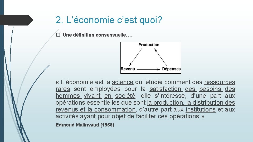 2. L’économie c’est quoi? � Une définition consensuelle…. « L’économie est la science qui