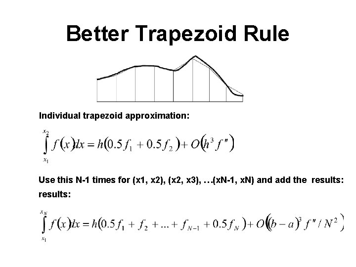 Better Trapezoid Rule Individual trapezoid approximation: Use this N-1 times for (x 1, x