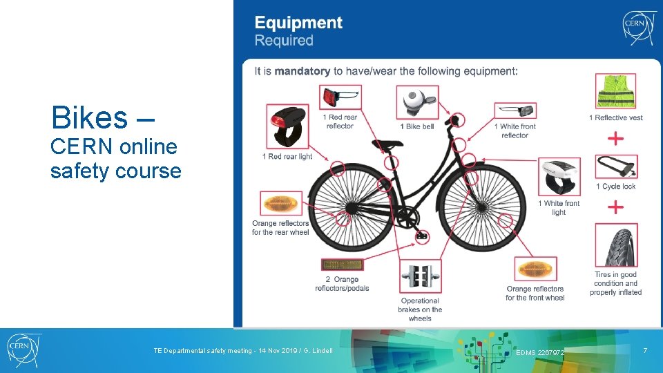 Bikes – CERN online safety course TE Departmental safety meeting - 14 Nov 2019