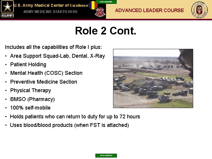 UNCLASSIFIED U. S. Army Medical Center of Excellence ADVANCED LEADER COURSE ARMY MEDICINE STARTS