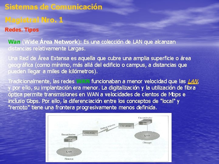 Sistemas de Comunicación Magistral Nro. 1 Redes. Tipos Wan (Wide Área Network): Es una Sistemas de Comunicación Magistral Nro. 1 Redes. Tipos Wan (Wide Área Network): Es una