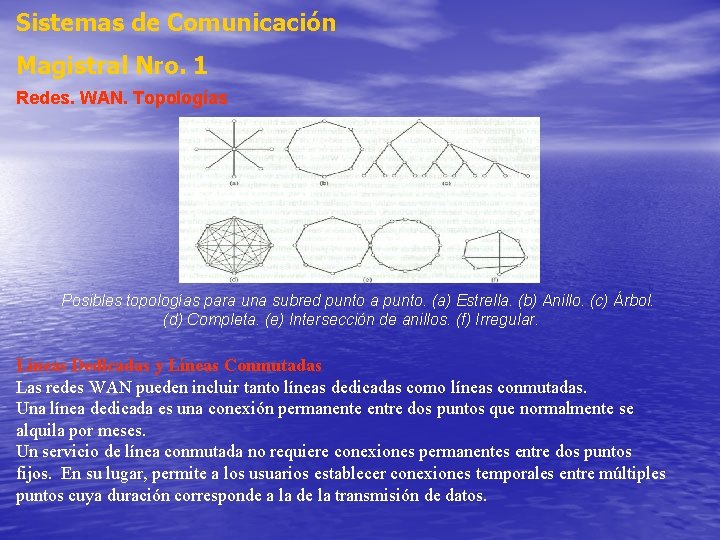 Sistemas de Comunicación Magistral Nro. 1 Redes. WAN. Topologías Posibles topologías para una subred Sistemas de Comunicación Magistral Nro. 1 Redes. WAN. Topologías Posibles topologías para una subred