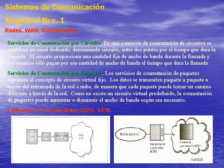 Sistemas de Comunicación Magistral Nro. 1 Redes. WAN. Continuación Servicios de Conmutación por Circuito. Sistemas de Comunicación Magistral Nro. 1 Redes. WAN. Continuación Servicios de Conmutación por Circuito.