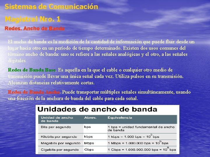 Sistemas de Comunicación Magistral Nro. 1 Redes. Ancho de Banda El ancho de banda Sistemas de Comunicación Magistral Nro. 1 Redes. Ancho de Banda El ancho de banda