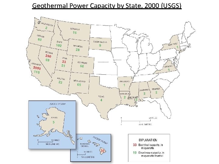 Geothermal Power Capacity by State, 2000 (USGS) 