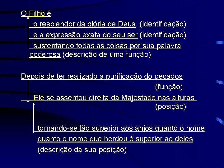 O Filho é o resplendor da glória de Deus (identificação) e a expressão exata