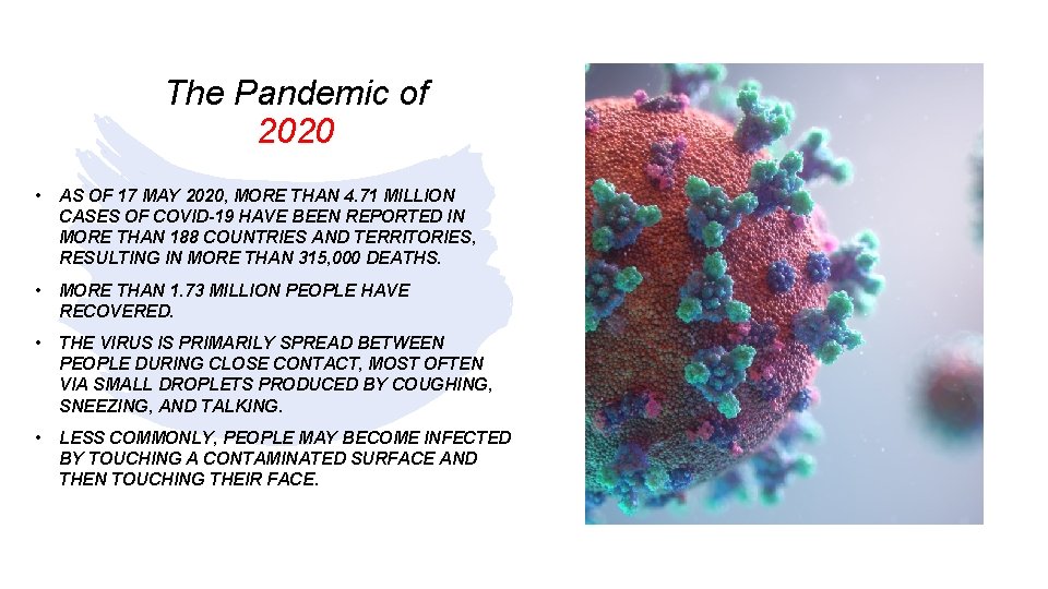 The Pandemic of 2020 • AS OF 17 MAY 2020, MORE THAN 4. 71
