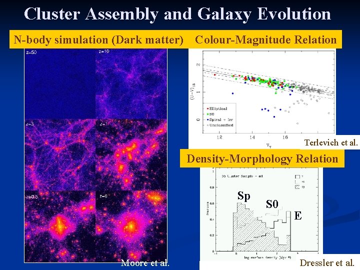 Cluster Assembly and Galaxy Evolution N-body simulation (Dark matter) Colour-Magnitude Relation Terlevich et al.