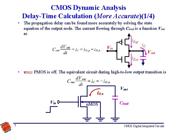 CMOS Dynamic Analysis Delay-Time Calculation (More Accurate)(1/4) • The propagation delay can be found