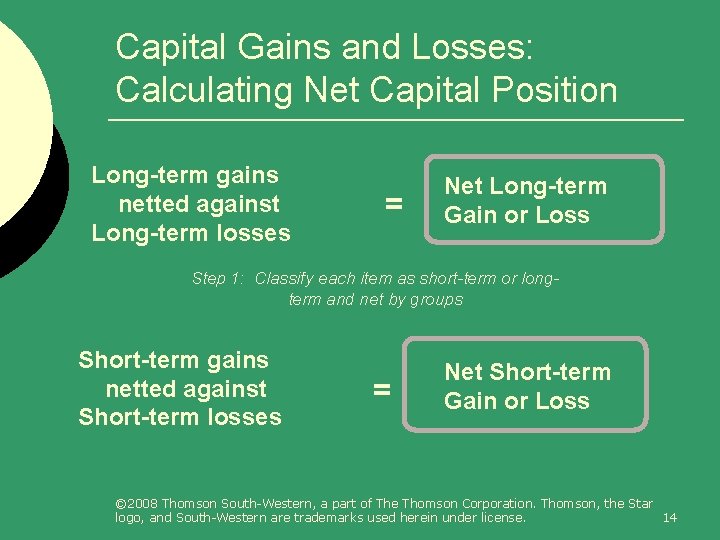 Capital Gains and Losses: Calculating Net Capital Position Long-term gains netted against Long-term losses