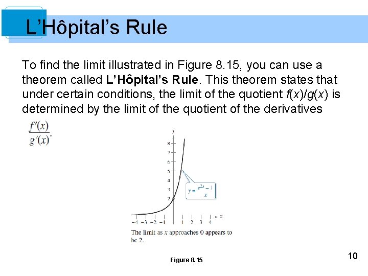 L’Hôpital’s Rule To find the limit illustrated in Figure 8. 15, you can use