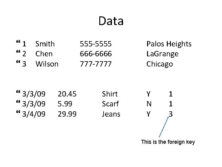 Data 1 2 3 Smith Chen Wilson 3/3/09 3/4/09 20. 45 5. 99 29.