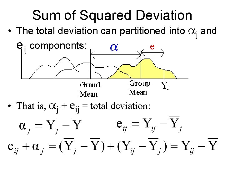 Sum of Squared Deviation • The total deviation can partitioned into aj and eij
