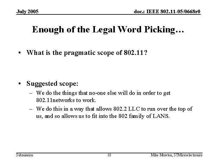 July 2005 doc. : IEEE 802. 11 -05/0668 r 0 Enough of the Legal