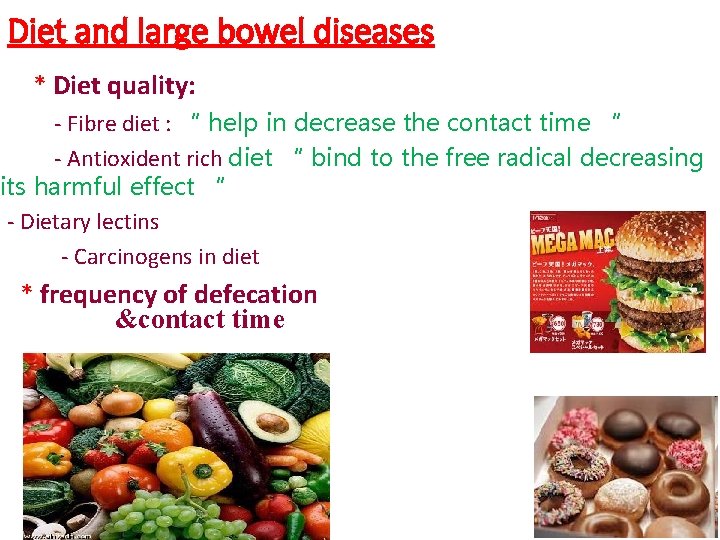 Diet and large bowel diseases * Diet quality: - Fibre diet : “ help