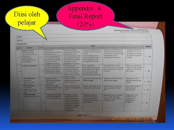Diisi oleh pelajar Appendix 4 : Final Report (20%) 