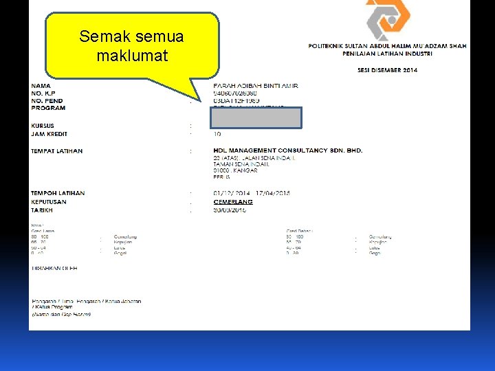 Semak semua maklumat 