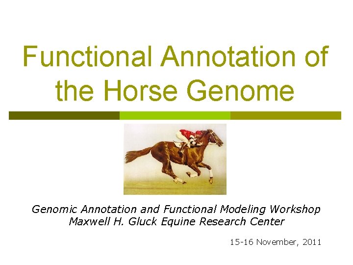 Functional Annotation of the Horse Genomic Annotation and Functional Modeling Workshop Maxwell H. Gluck