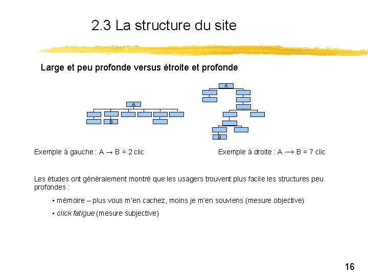 2. 3 La structure du site Large et peu profonde versus étroite et profonde