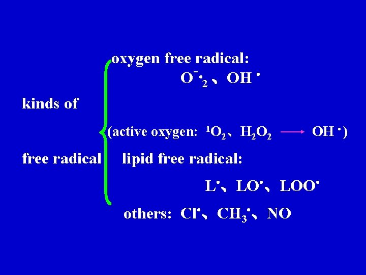 oxygen free radical: O- • 2 、OH • kinds of (active oxygen: 1 O oxygen free radical: O- • 2 、OH • kinds of (active oxygen: 1 O