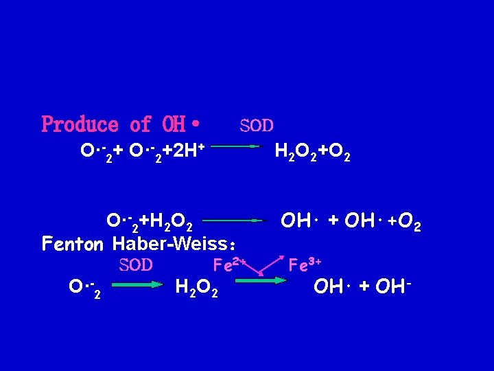 Produce of OH· SOD O·-2+2 H+ H 2 O 2+O 2 O·-2+H 2 O Produce of OH· SOD O·-2+2 H+ H 2 O 2+O 2 O·-2+H 2 O