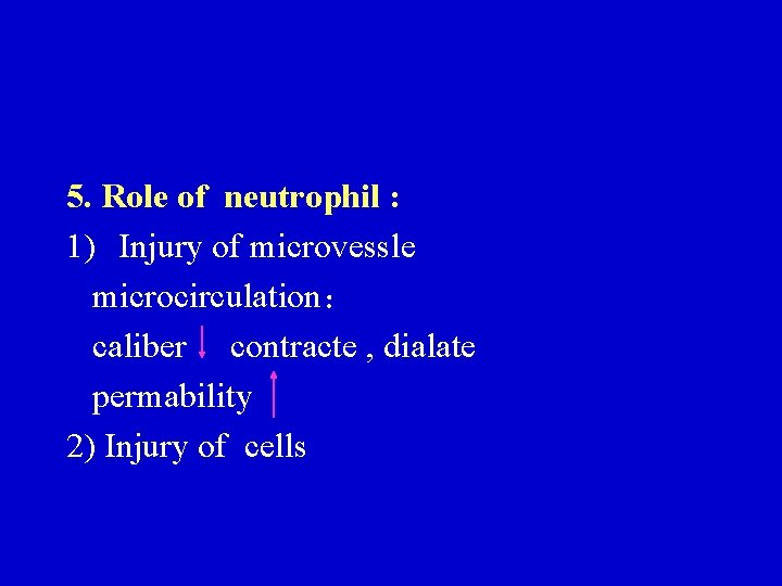 5. Role of neutrophil : 1) Injury of microvessle microcirculation: caliber contracte , dialate 5. Role of neutrophil : 1) Injury of microvessle microcirculation: caliber contracte , dialate