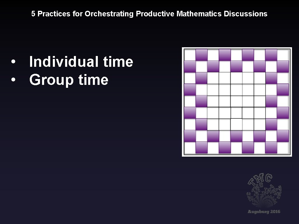 5 Practices for Orchestrating Productive Mathematics Discussions • Individual time • Group time 
