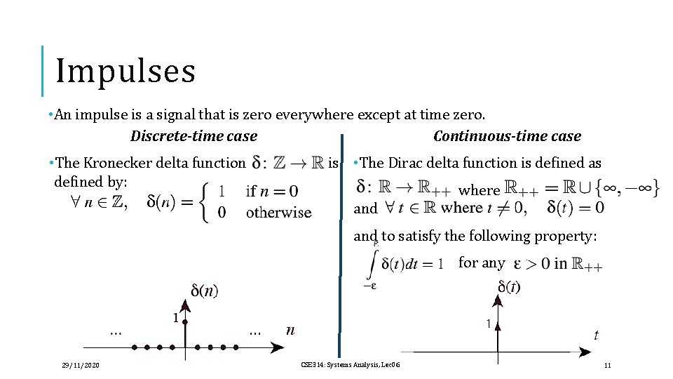 Impulses • An impulse is a signal that is zero everywhere except at time