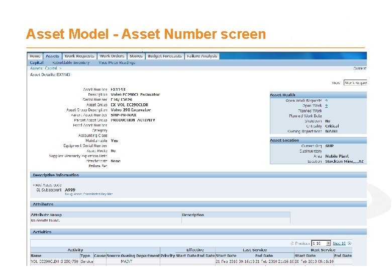 Asset Model - Asset Number screen 