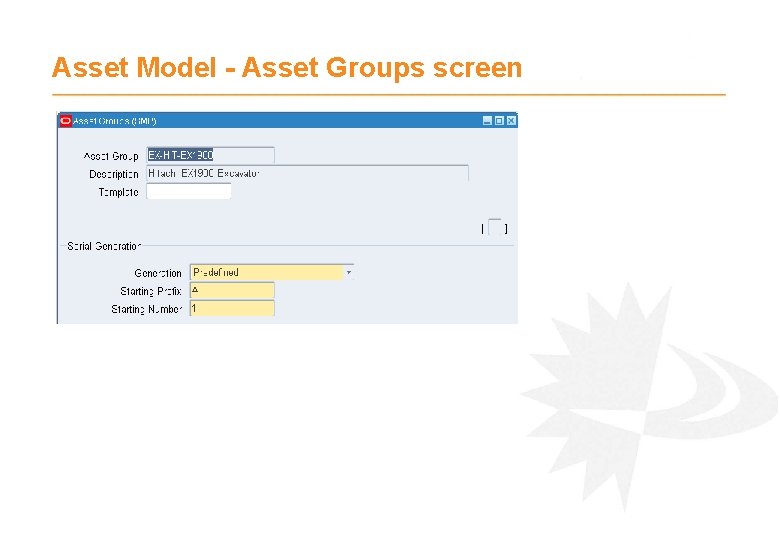 Asset Model - Asset Groups screen 