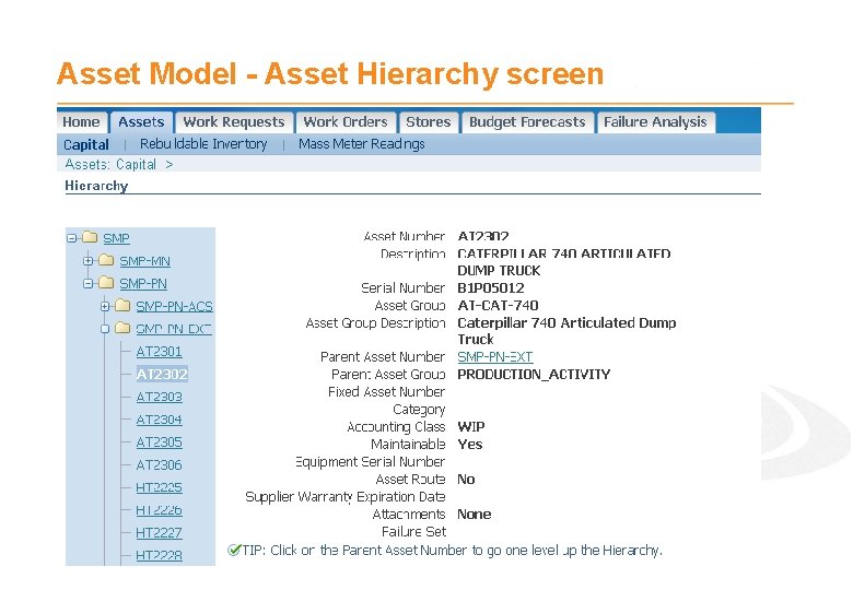 Asset Model - Asset Hierarchy screen 