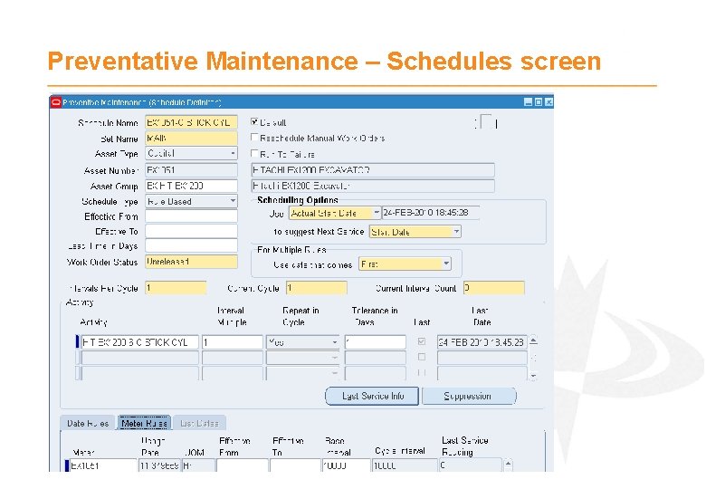 Preventative Maintenance – Schedules screen 