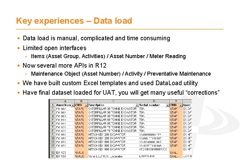 Key experiences – Data load · Data load is manual, complicated and time consuming