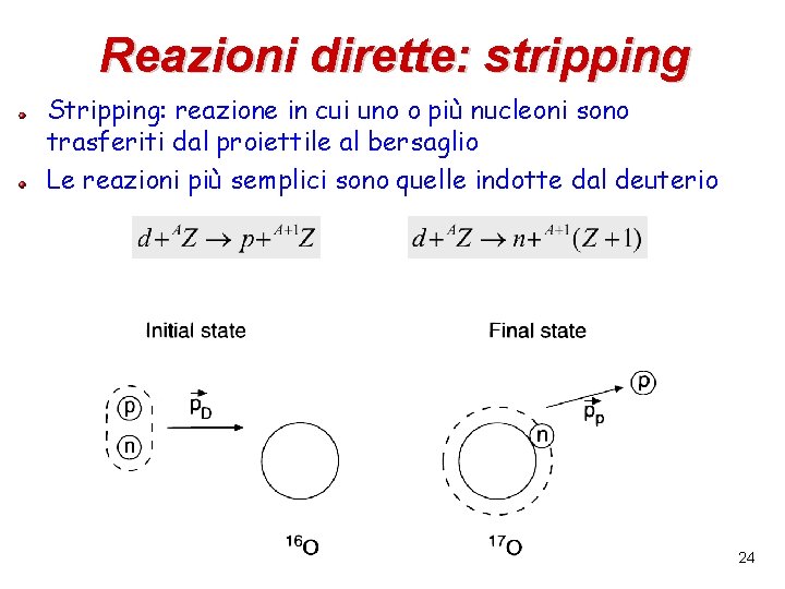 Reazioni dirette: stripping Stripping: reazione in cui uno o più nucleoni sono trasferiti dal