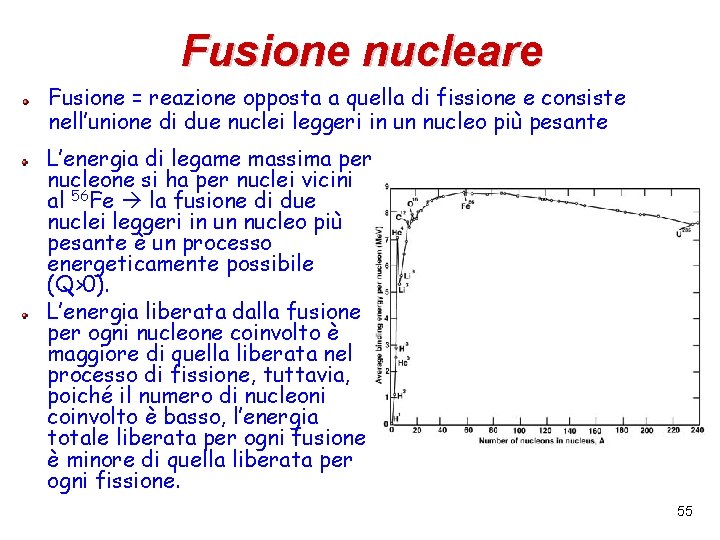 Fusione nucleare Fusione = reazione opposta a quella di fissione e consiste nell’unione di