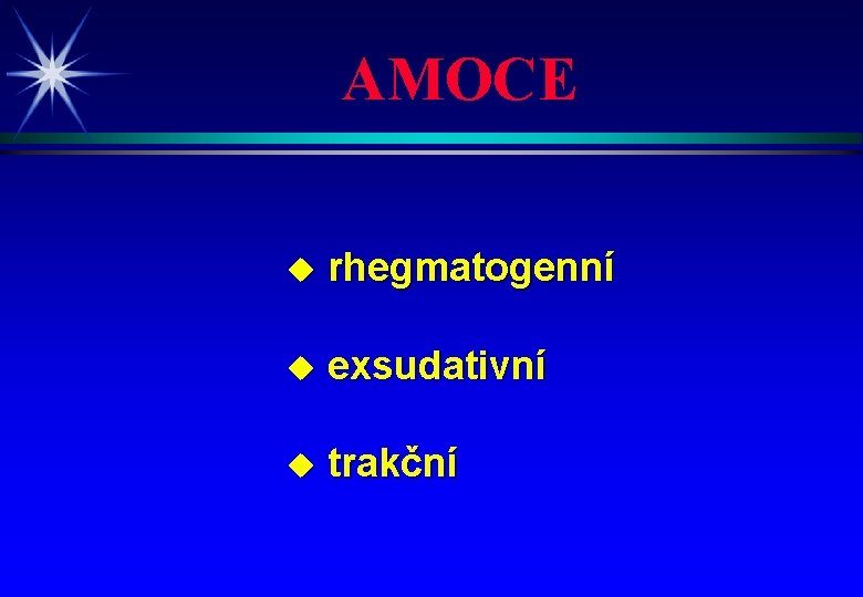 AMOCE u rhegmatogenní u exsudativní u trakční 