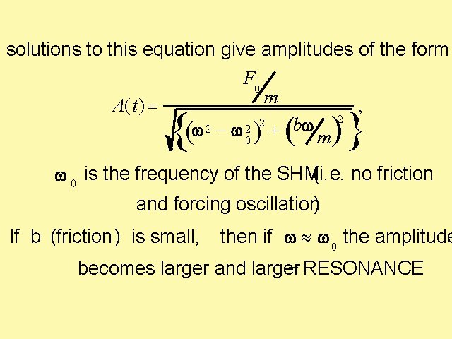 solutions to this equation give amplitudes of the form A(t) = F 0 {(w